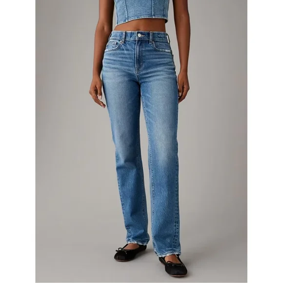 American Eagle Super High Rise Straight Rigid Jeans Size 14 Long - Picture 1 of 10